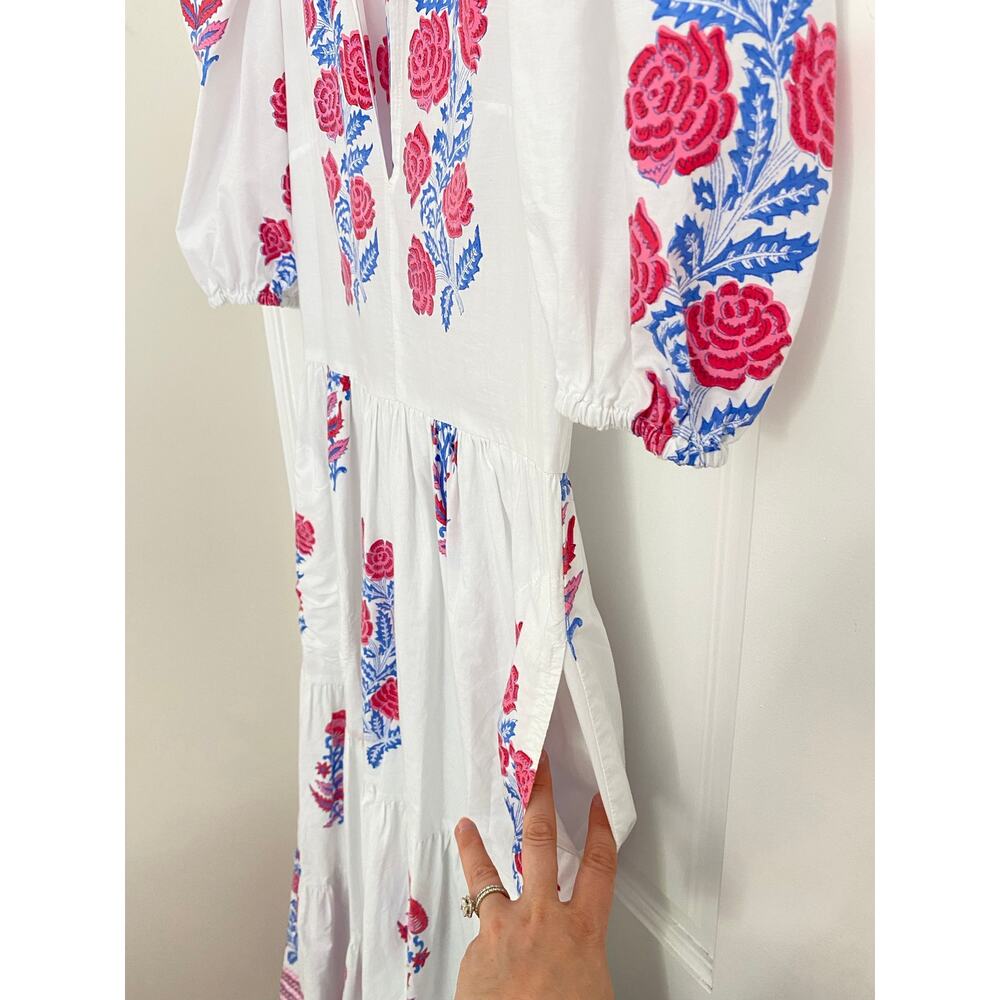 OLIPHANT Tuckernuck Pink Blue Block Print Grandiflora Puff Sleeve Maxi Dress XS - Picture 11 of 14
